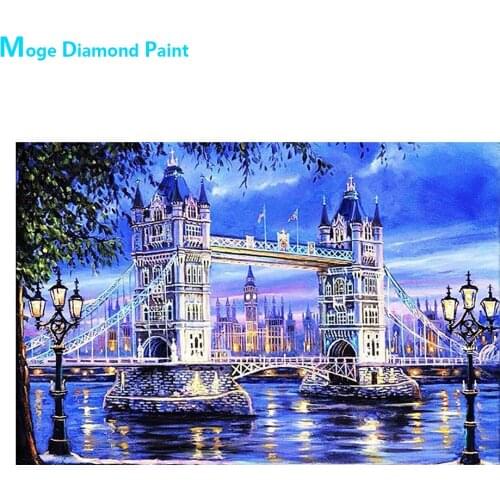 Tower Bridge Scenic Diamond Painting Round Full Drill Nouveaute DIY Mosaic Embroidery 5D Cross Stitch Night Building Pattern