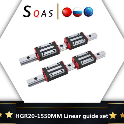 Fast deliver CNC square guide linear rail 2 PCS 1550mm HGR20 linear guide +4 PCS HGH20CA /HGW20CC carriage slides for CNC