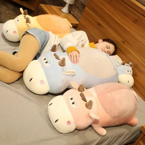 50-85cm Kawaii Cattle Toys Kids Toys Soft Milk Cow Cartoon Stuffed Doll Sleeping Pillow Cushion for Children Cute Birthday Gift
