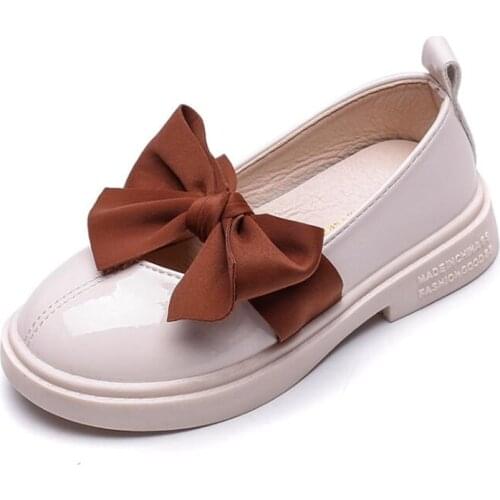 Childrens Leather Shoes Autumn Bowknot Soft Bottom Girl White Single Shoes Casual Princess Black Party Shoe