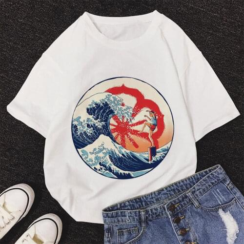 Waves Graphic Print T-shirt Women Harajuku Aesthetic White Tops Casual Tshirt 2021 New Summer Fashion Japan Style Female T Shirt