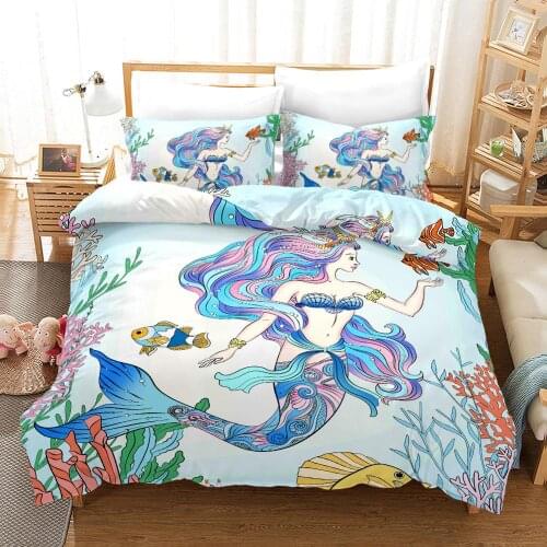 Cartoon Mermaid Tail Bedding Set Cartoon Pattern 3D Printed Duvet Cover Set Twin Full Queen King Size Dropshipping
