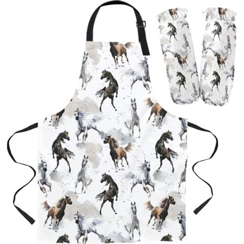 Watercolor Chinese Style Horse Kitchen Apron Baking Accessories Sleeveless Aprons for Men Women Home Cleaning Tools