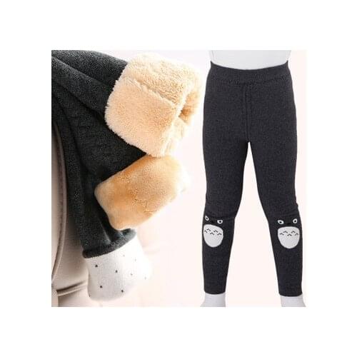 Little Girl Cartoon Leggings Kids Thick Fleece Plus Warm Cotton Trousers Baby Boys Cashmere Pants Childrens Clothing Wholesale