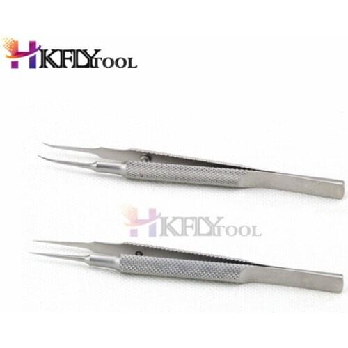 11cm Stainless Steel Round Handle Micro Tweezers Eyelid Tweezers Tooth Platform Ophthalmic Instruments Makeup tools/accessories