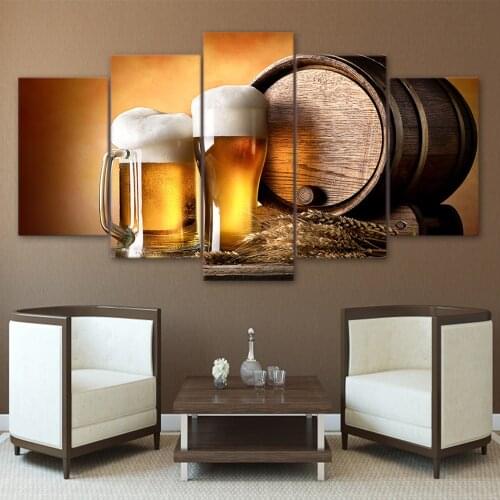 Modular Pictures 5 Panel Canvas Brewage Beer Drink Paintings For Living Room Decor Wine Bucket Vintage Printed Poster Wall Art
