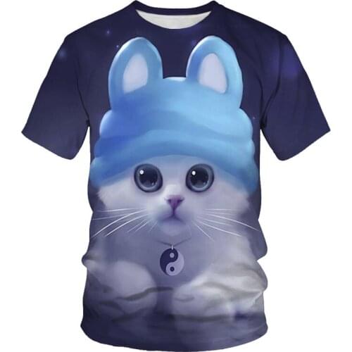 2020 Mens and Womens T-shirts Cute Kitty 3D Printing Summer Fashion Soft Texture Milk Silk Fabric Casual Mens Clothing
