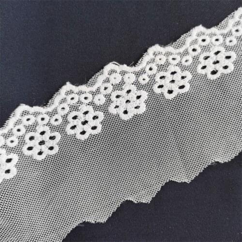 Soft Mesh Cotton Embroidered Off White Lace Trimming For Dress Skrit Doll DIY Sewing Mateiral
