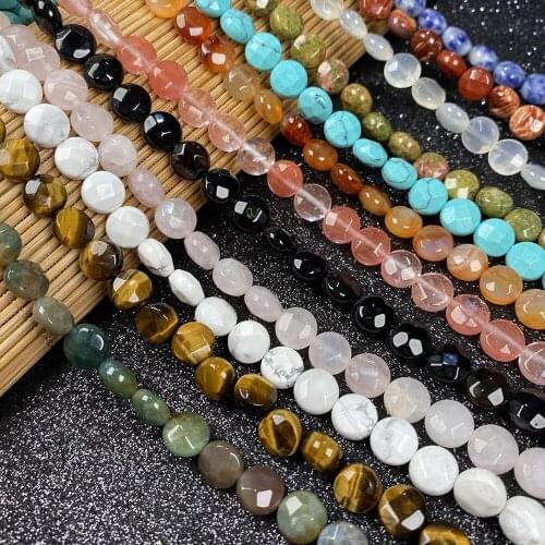 Natural Stone Oblate Crystal Quartz Beads Faceted Malachite Jades Scattered Beads for Jewelry Making DIY Charm Necklace Bracelet