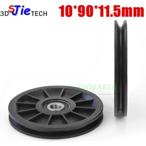 10*90*11.5mm 9cm nylon wheel, U groove V grooved roller pulley, bearing wire rope guide wheel, elevator lifting wheel
