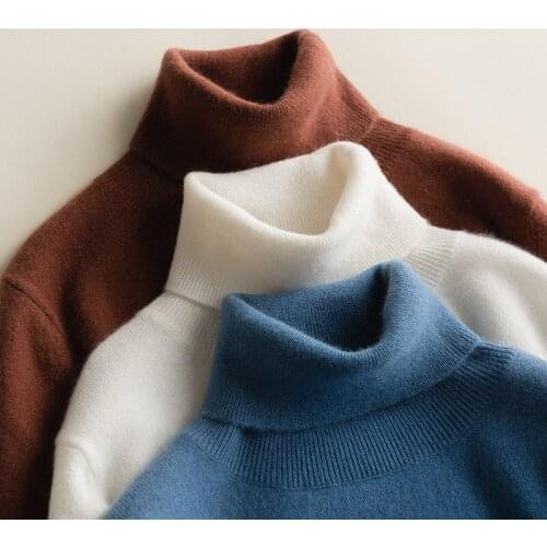 Autumn and winter new products cashmere womens high neck long-sleeved knitted sweater lapel slim solid color base sweater