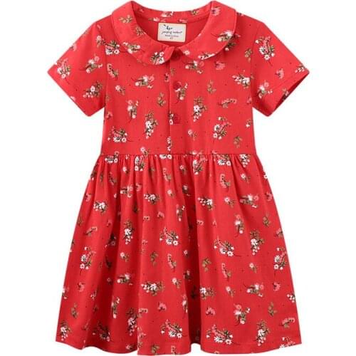 New Style Children Flower Print Girls Short Sleeve Summer Cotton Princess Party Dress Kids Floral Costume