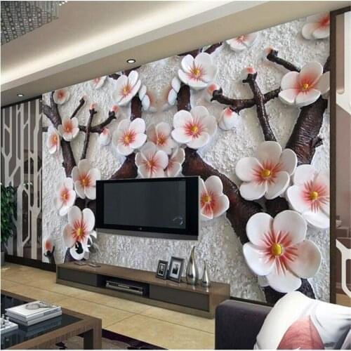 Beibehang papel de parede Custom wallpaper 3d photo mural embossed stereo plum 3d wallpaper living room TV background wall paper