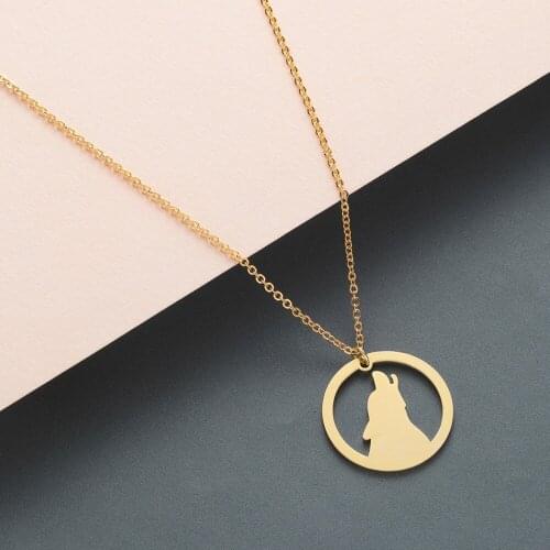Chandler Gold Color Wolf Head Necklace Howling Wolf Necklace Stainless Steel Animal Metal Fashion Jewelry 45 CM Clavicle Chain