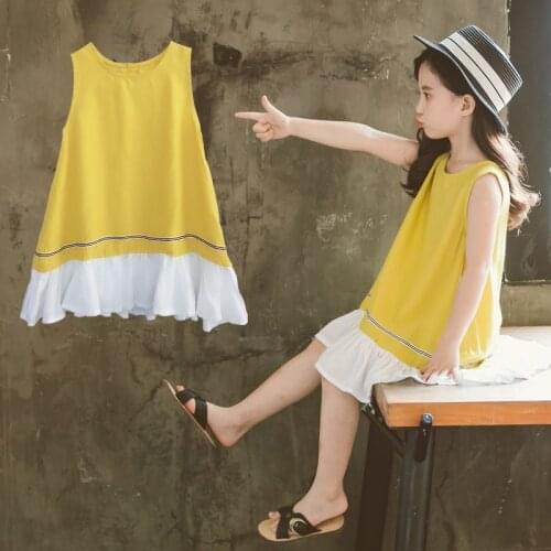 Girl Dresses Summer New Childrens Clothing Baby Girls Vest Dress Kids Stitching Beach Dress