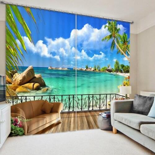 Beach curtains Window Blackout Luxury 3D Curtains set For Bed room Living room Office Hotel Home Wall Decorative Drape tapestry