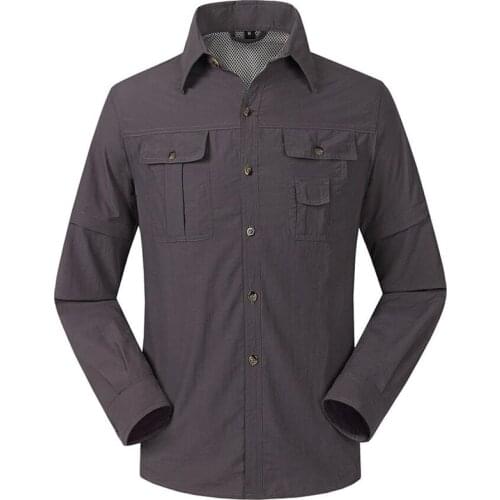 Hiking Shirt Quick Drying Long Dleeves Can Detached Into Short Sleeves Shirts Men Breathable Tactical Camping Fishing Army shirt