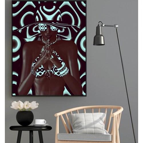 Portrait Painting on Canvas Posters and Prints Wall Art African Sexy Woman in Swimsuit Picture for Living Room Cuadros Decor