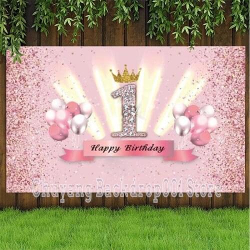 Pink Sweet 1st Backdrop Rose Gold Princess Girls Happy Birthday Party Balloon Custom Photography Background Photo Studio Banner