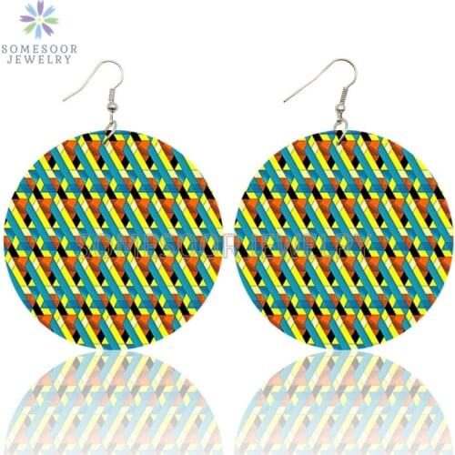 SOMESOOR Trendy Bohemian African Ethnic Wooden Drop Earrings Afro Traditional Fabric Pattern Loops Dangle Jewelry For Women Gift