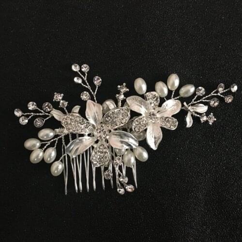 SLBRIDAL Rhinestones Crystals Pearls Flower And Leaves Wedding Hair Comb Bridal Hairpieces Hair accessories Bridesmaids Women