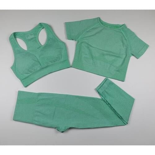 Workout Clothes Women Sports Bra+Short Sleeve Crop Top Shirts+Seamless Leggings 3 Piece Sports Wear Women Gym Clothing Yoga Set