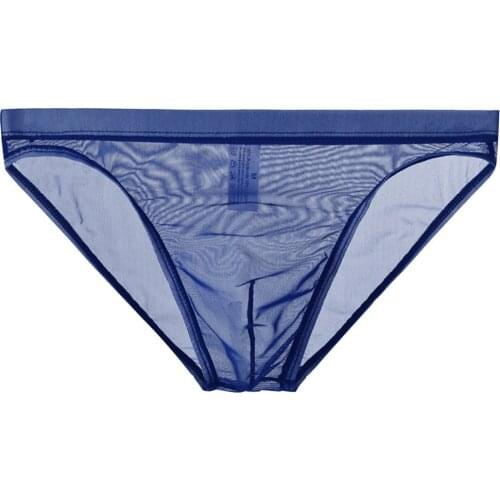 Mens Low Rise Briefs Sexy Tulle Netting Breathable Underwear Thong Lingerie See Through Elastic Soft Male Panties Comfy
