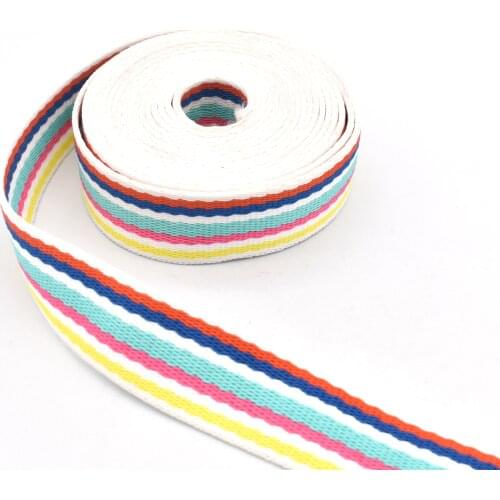 25mm Heavy Weight Webbing Rainbow Stripe Cotton Fabric Handbag Hardware Making Ribbon Polyester Strap Nylon Purse Holder Swing