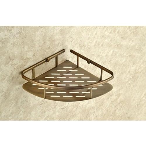 Vintage Retro Antique brass Wall Mounted Bathroom Single Tier Corner Shower Shelf Storage Basket Bathroom Accessory mba520