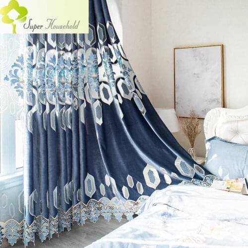 European Style Modern Embroidery Curtains for Living Room Bedroom Embroidered Floral Luxury Chenille Voile Tulle Curtain