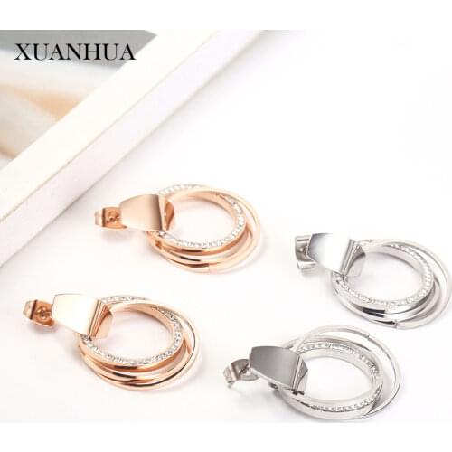 XUANHUA Stainless Steel Jewelry For Woman Vogue 2019 Rose Gold Drop Earrings For Women Bohemian Jewelry Accessories
