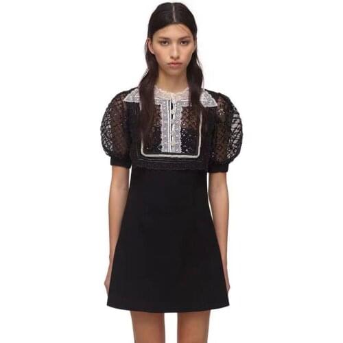 2021 Summer New Arrive Sequins Lace Hollow Out Diamond Women Mini Dress Short Puff Sleeve Palace Wind Lady Dresses