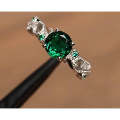 Simple Female Green Zircon Stone Ring Promise Silver Color Engagement Rings For Women Trendy Crystal Round Wedding Jewelry Ring