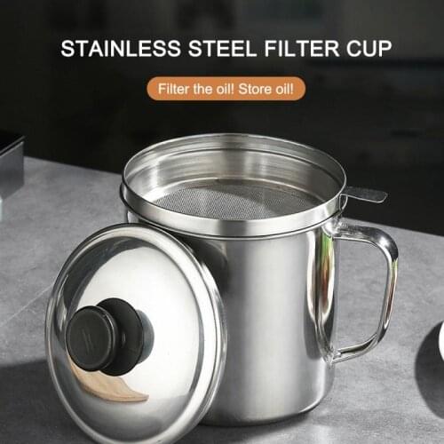1pcs Kitchen Cooking Tool Oil Filter Storage Can Grease Strainer Pot Container Practical And Safe Kitchen Supplies Dropshipping