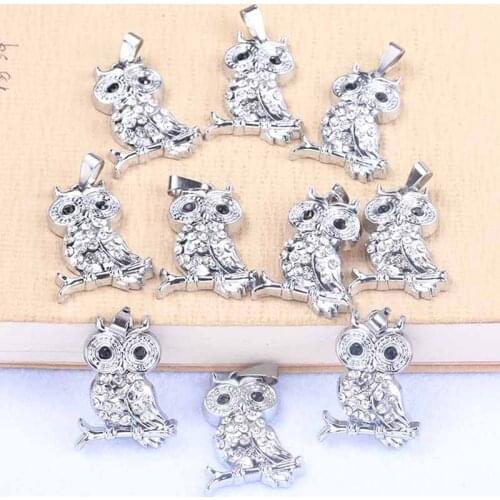 10pcs Fashion Pendant Crystal Zircon Cute Animal Owl Pendant Female Jewelry Gift Wholesale B1303