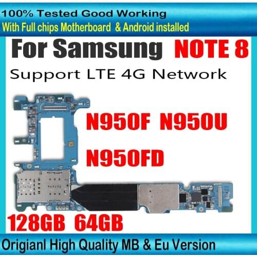 Eu Version For Samsung Galaxy Note 8 N950FD N950F N950U Motherboard Unlocked Clean IMEI Logic Board 128GB 64GB Note 8 SM-N950FD