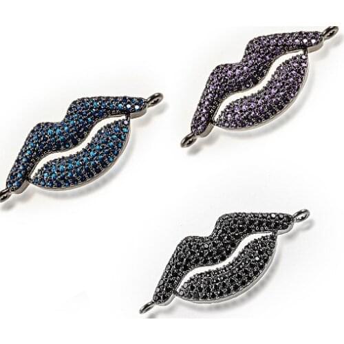 12*30mm multicolor Lips crystal micro pave cz zircon cubic zirconia beads DIY Copper necklace charm bracelet connectors cfv434