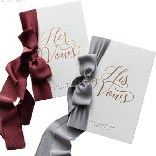 2pcs Wedding Vows Card Advanced Velvet Ribbon Bride Groom Swear To Speak Handwritten Speech Card