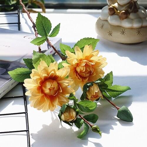 4 Heads Wedding Artificial Dahlia Flower Wedding Bouquet Party Birthday New Year Valentine Family Flower Decoration