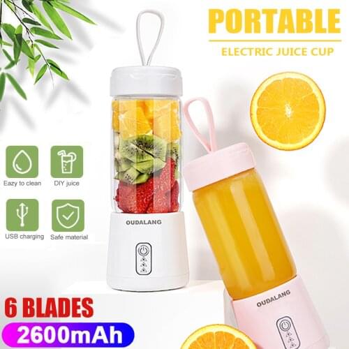 6 Blades Portable Blender Juicer Cup Fruit Shakes Smoothie Mixer with 2600mAh Rechargeable Battery for Home Office Travelling