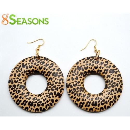8SEASONS Fashion Wood Hollow Leopard Drop Earrings New Design Women Trendy Earrings Black Brown Jewelry, 1 Pair