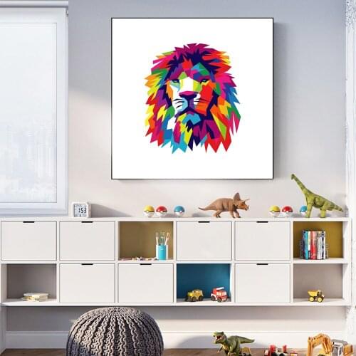 Abstract Lion Face Canvas Paintings On The Wall Art Posters And Prints Waterlolor Animals Wall Pictures Kids Room Decor