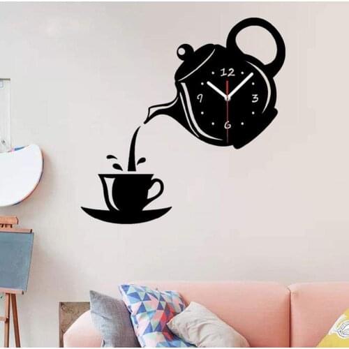 Acrylic DIY Creative Clock Living Room Mute Mirror Wall Decorative Teapot Wall Sticker 3D Clock F5F4