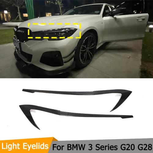 Car Front Headlight Eyebrows Eyelids for BMW 3 Series G20 G21 2017 - 2020 Front Lamp Eyelids Trim Sticker Dry Carbon Fiber