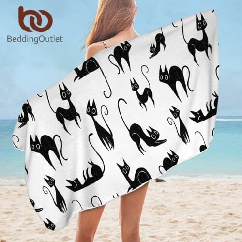BeddingOutlet Cartoon Cat Towel Bathroom for Kids Cute Animal Beach Towel Black White Microfiber Blanket Watercolor Pet toalla