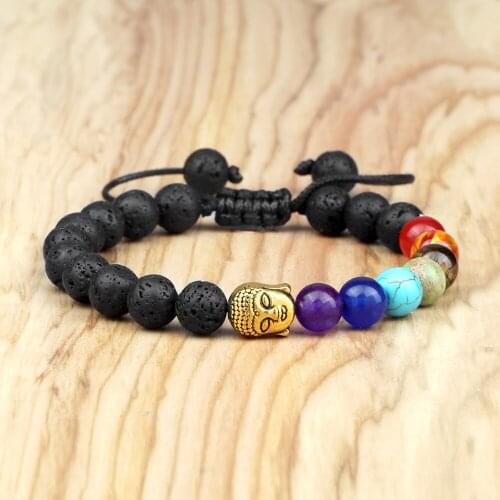 Buddha Head Bracelet Beaded Natural Stone 7 Chakra Bangles Adjustable Rope Charm Bracelets for Women Men Fashion Yoga Jewelry