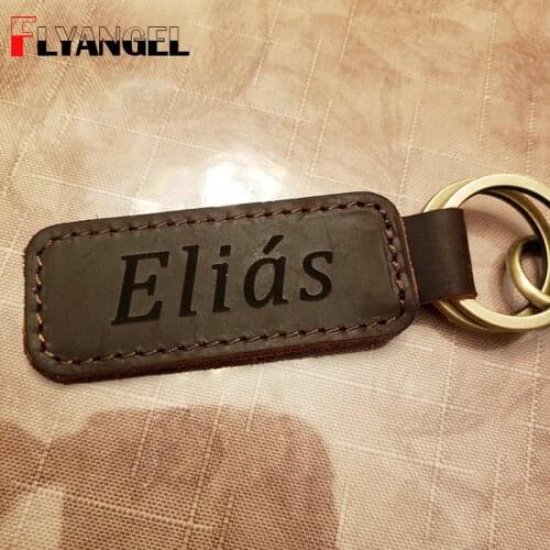 FLYAGEL Custom Embossed Leather Keychain Fathers Day gift with Box Graduation/Back to School Gift Men Valentines Day Keyring