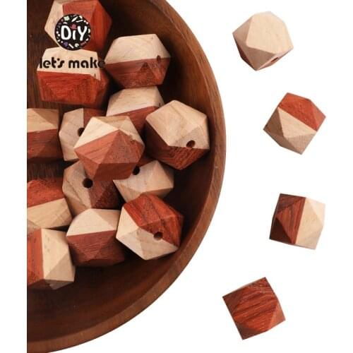 Lets Make 10pc Beech Wood Beads BPA Free Hexagon Beads 20mm Food Grade Wooden Teether DIY Teething Beads Necklac Baby Teether