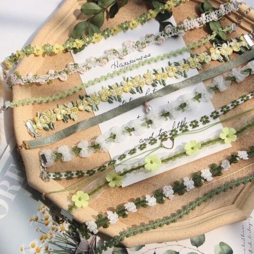 Handmade Collarbone Chain Super Fairy Playful Cute Girl Lace Women Sweet Little Fresh Green Choker Fashion Fine Necklace Female