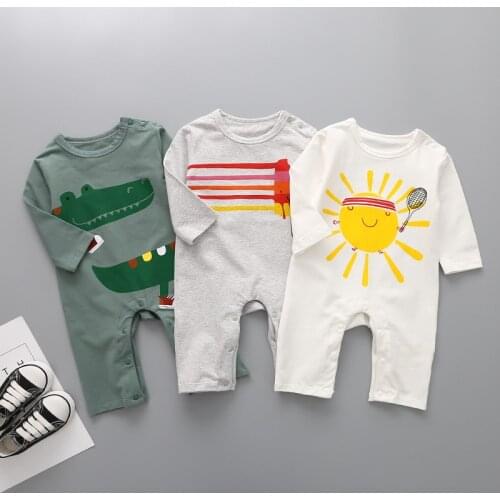 Newborn Baby Cartoon Cotton Clothes Rompers Full Sleeved Baby Boy Animals Crocodile Jumpsuits Children Sunshine Costumes Sets